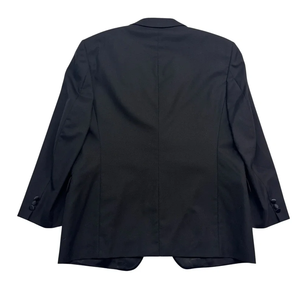 vtg Y2K Jones New York 43S 36x32 Black Tuxedo 2pc Pant Suit Wool Satin Formal